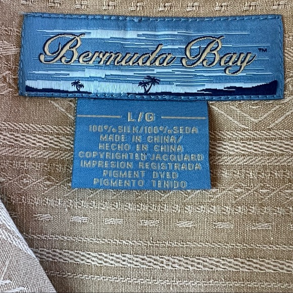 Bermuda Bay 100% Silk Light Tan Button Down Short Sleeve Shirt Men's Size XL - Picture 8 of 14